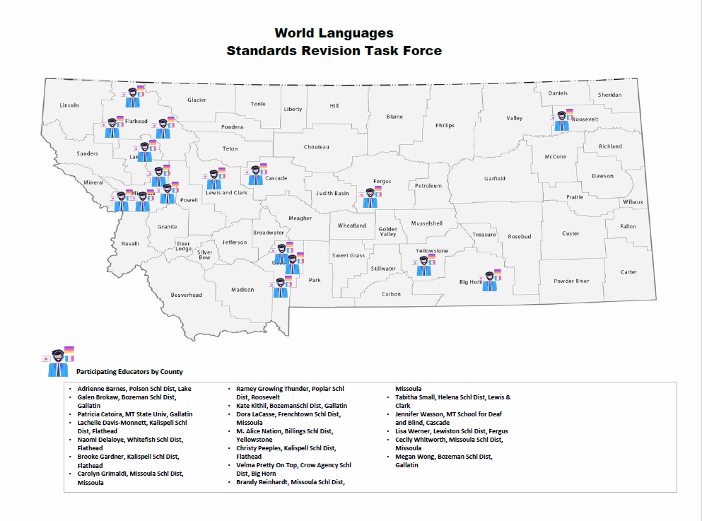 map of the counties of Montana with participating educators