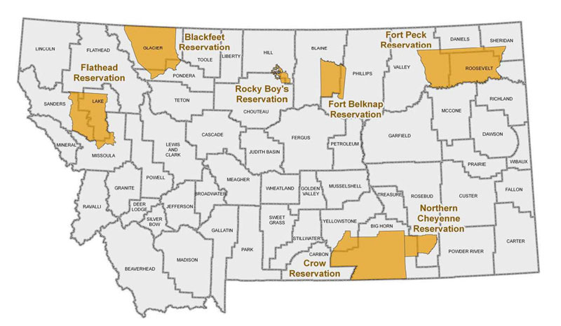 Montana reservation map with counties