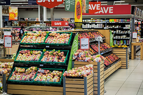 Grocery Store Display of fresh fruits